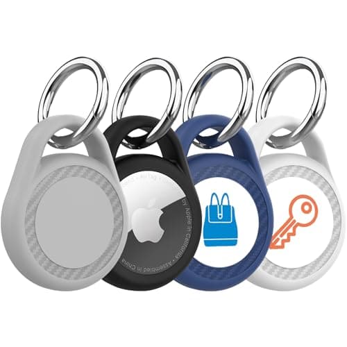 4 Pack for Waterproof AirTag Holder with Icon Stickers, Protective Case with Keychain for Apple AirTag, Anti-Scratch Cover for Air Tag for Keys, Luggage, Backpacks (Black&Navy&Gray&White) - Image 1