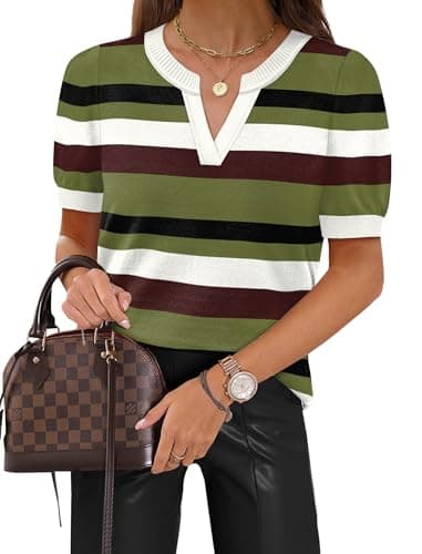 WIHOLL Spring Tops for Women Plus Size Short Sleeve Sweaters for Women Business Casual Fashion Clothing Capsule Wardrobe 2026 Trendy Women's Clothing Womens Tops Shirt Women Green 2XL - Image 1