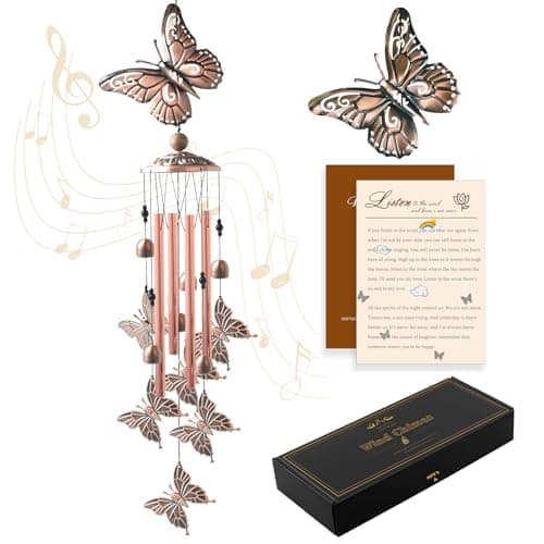 Wind Chimes for Outside, 33" Butterfly Wind Chimes Outdoor, Birthday Gifts for Women Mom Sister, Gift for Garden Porch Patio Home Decor (Golden) - Image 1