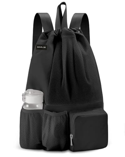 BAVELOE Swim Bag with Wet Pocket, Mesh Drawstring Backpack for Beach, Swimming, Snorkeling, Pool, Gym for Women Men (Black) - Image 1