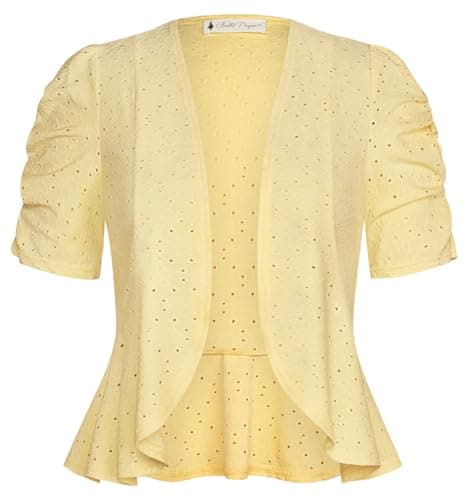 Belle Poque Women's Short Sleeve Bolero Shrug Lightweight Cropped Open Front Cardigan for Dresses Yellow Small - Image 1