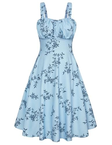 Belle Poque Light Blue Floral Dress for Women 2026 Summer Sleeveless Flowy Sundress Vintage Wedding Guest Dress Large - Image 1
