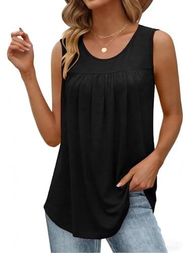 Zeagoo Summer Tops Sleeveless Loose Fit Tank Top Flowy Pleated Plus Size Tunic Loose Fit Boho Shirt Womens Casual Tops Black - Image 1