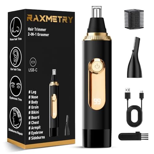 RAXMETRY Nose Hair Trimmer for Men and Women,2026 Professional Painless IPX7 Waterproof Eyebrow & Facial Hair Trimmer,USB Rechargeable with LED Display Dual-Edge Blades for Smoother Cutting,BlackGold - Image 1