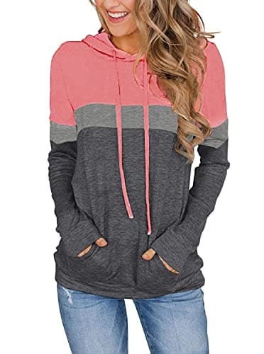MixShe Womens Fall Fashion 2024 Long Sleeve Shirts for Women Tops Trendy Sweatshirts Hoodies Fashion Outfits Clothes Ladies Casual Tunics Pink & Gray Large - Image 1