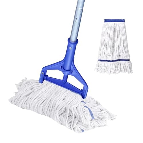 Heavy Duty Loop-End String Mop - Commercial Industrial Mop with Extra Replacement Heads, 59" Long Handle for Garage Workshop Warehouse Floor Cleaning - Effortless & Durable - Image 1