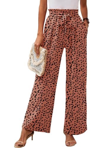 Heymoments Women's Wide Leg Lounge Pants with Pockets Purplish Red Leopard Medium Lightweight High Waisted Adjustable Tie Knot Loose Comfy Casual Trousers - Image 1