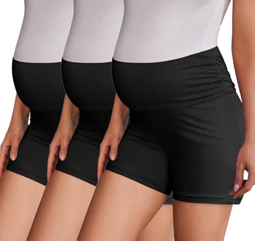 Ekouaer 3 Pack Women's Maternity Shorts Stretchy Workout Pregnancy Shorts Comfy Lounge Pajama Sleepwear Black/Black/Black XXL - Image 1