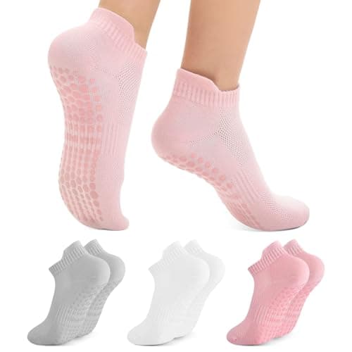 Walifrey Grip Pilates Socks, Yoga Socks with Grips for Women Non Slip (Grey/White/Pink) - Image 1