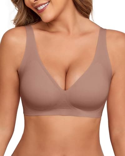 Ubras Womens Wireless Bra Deep V Supportive Lift Bra Seamless Comfort Soft No Underwire Everyday Bra Taupe L - Image 1