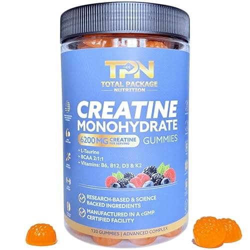 Creatine Monohydrate Gummies, 6200mg Creatine plus Taurine, BCAA, D3, K2 and B Vitamins, Best Creatine for Women and Men, Pre Workout Gummies, Increase Strength, Build Muscle, Vegan -120 pieces, Berry - Image 1