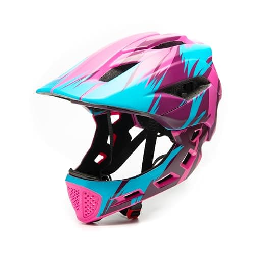 Natuway Toddler and Kids Full Face Helmet, Girl and Boy BMX Multi-Sport Detachable Mountain Dirty Bike Helmet Around 3-12 Years Head Circumference.