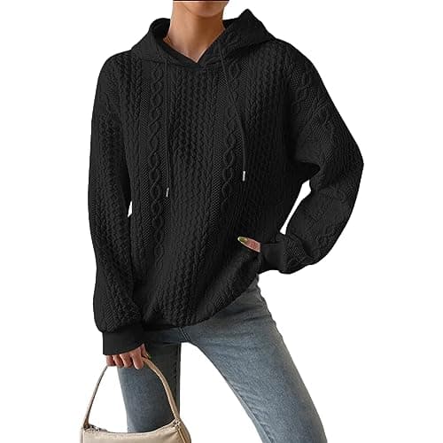 WROLEM Women's Hoodie Fashion Warm Sweatshirt Casual Loose Hooded Oversized Outerwear Black XX-Large - Image 1