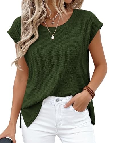 BTFBM Sweater Vest Women 2026 Spring Summer Cap Sleeve Crew Neck Casual Loose Business Tops Western Vacation Outfits(Army Green, XX-Large) - Image 1