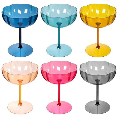 Ciaell 12PCS Plastic Martini Glasses - 10 Oz Colored Elegant Disposable Cocktail Glasses for Champagne Wine Wedding Party Anniversary Bar - Image 1