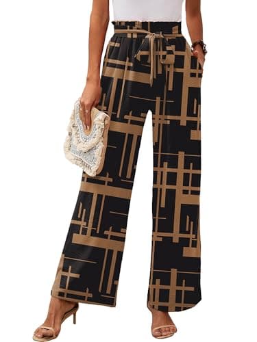 Heymoments Women's Wide Leg Lounge Pants with Pockets Floral Print Medium Lightweight High Waisted Adjustable Tie Knot Loose Comfy Casual Trousers - Image 1