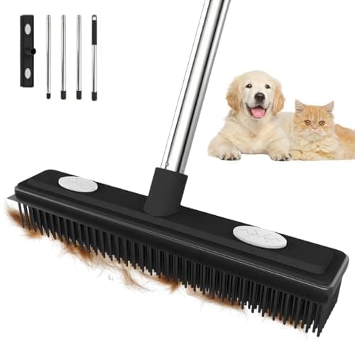 Thamtu Pet Hair Remover Carpet Rake Reusable Rubber Broom with Squeegee for Sweeping Pet Hair Removal Tool 59" Long Handle Cat and Dog Hair Remover for Rugs, Carpet, Hardwood Floor, Tile - Image 1