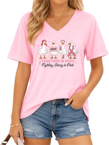 QIXYN Breast Cancer Shirts for Women Pink Ribbon Cancer Survivor Shirt