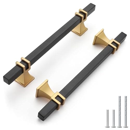 Haliwu 10 Pack Black and Gold Cabinet Pulls, 5 inch Kitchen Handles, Square Dresser Drawer Hardware - Image 1
