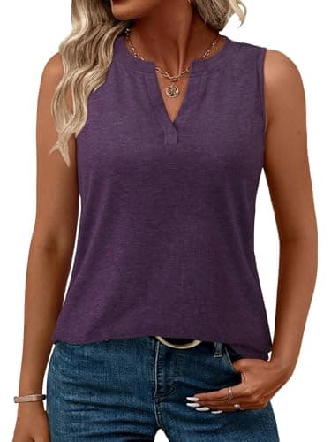 Womens Tank Tops Loose Fit V Neck Tank Tops for Women Summer Casual Sleeveless Shirts Purple XL - Image 1