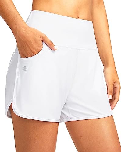G Gradual Women's 3" High Waisted Swim Board Shorts with Pockets Quick Dry Swimsuit Bottoms Bathing Suit for Women with Liner(White,XS) - Image 1