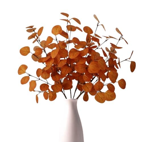 siqifloral 4PCS 24" Burnt Orange Fall Eucalyptus Stems Artificial Eucalyptus Leaves for Autumn Vase Decoration,Rustic Thanksgiving Centerpiece & Christmas Home Decor - Image 1