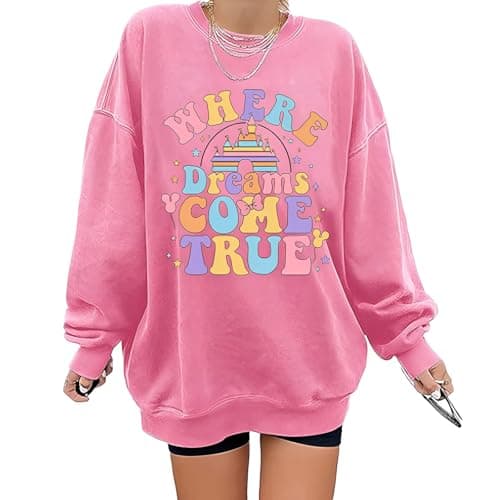 AMWIPE Magic Kingdom Sweatshirts For Women Oversized Magical Shirt Cute Vacation Tees Girls Castle Graphic Long Sleeve Tops Pink - Image 1