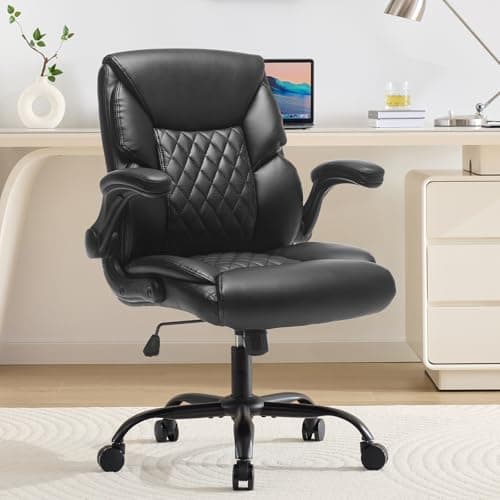 PU Leather Office Chair with Wheels, Small Gaming Chair 360°Swivel Rolling Chair with Padded Arms, Executive Office Chair, Ergonomic Computer Desk Chair with Lumbar Support for Short People Use| Black - Image 1