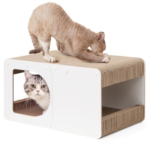 EHEYCIGA Cardboard Cat Scratcher House, 20-Inch Corrugated Cat Scratcher for Indoor Cats, Large Scratching Board Pad, White - Image 1