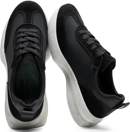 Vepose Women's Fashion Sneakers, Black Pu Comfortable Lightweight Lace-up Casual Trainers with Arch Support, Trendy Chunky Heel 8216 Tennis Running Walking Shoes, Size 6.5(CJY8216 Black pu 06.5) - Image 1