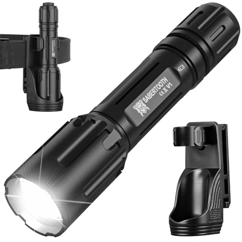 SABERTOOTH Police Tactical Flashlight-2200 High Lumen Duty Belt Flashlight for Law Enforcement Defense Flashlight with Holster Tactical Gear Safety Accessories(Black) - Image 1