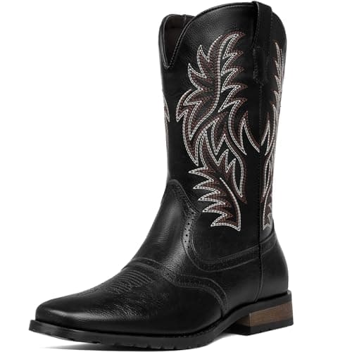 Tarkwa Cowboy Boots for Men, Western Men's Boots, Slip on Square Toe Boots, Slip Resistant Country Boots, Chunky Heel Ankle, Durable Short Boots for Spring Fall, Black Szie 11 - Image 1
