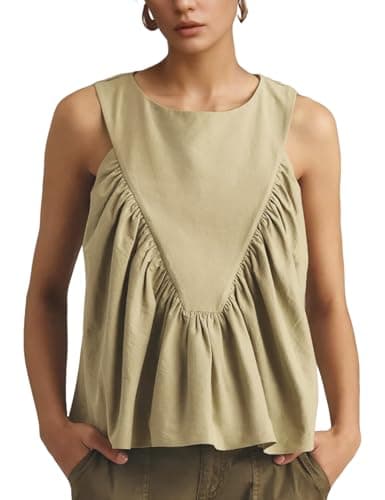 Wyeysyt Peplum Tops for Women Shirred Swing Tank Tops Pleated Flowy Vest Casual Sleeveless Blouse Loose Fit Ruffled Shirts(Green-M) - Image 1