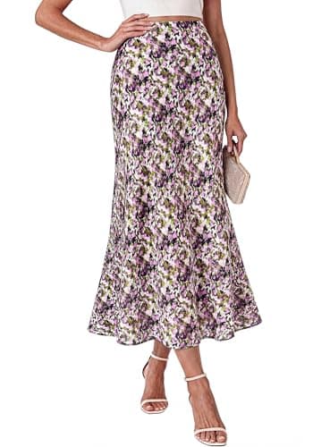 BTFBM Maxi Skirts for Women 2026 Summer Spring Lightweight A Line High Waisted Wedding Guest Party Silk Long Midi Skirt(Pink Green Camo, XX-Large) - Image 1