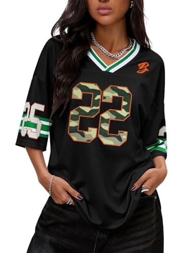 TAKEYAL Jersey Shirts for Women Oversized V Neck Tshirts Graphic Tees Y2K Streetwear Summer Tops Trendy X-Large Black - Image 1