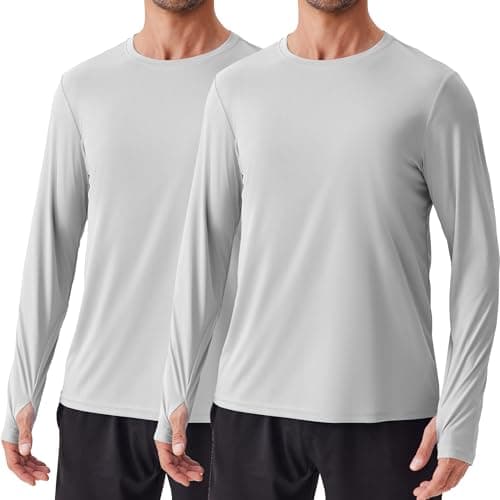 PINSPARK 2 Pack Long Sleeve Sun Shirt UPF 50+ Rash Guards Quick Dry Lightweight Outdoor Swimming Fishing T-Shirt S Light Gray - Image 1