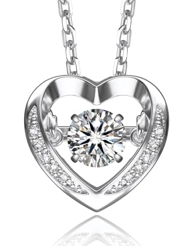 MomentWish Dancing Heart Necklace for Women, 0.5 Dancing Moissanite Necklace for Her, 925 Sterling Silver Pendant Anniversary Birthday Christmas Gift for Wife Mom Girlfriend-Heart - Image 1