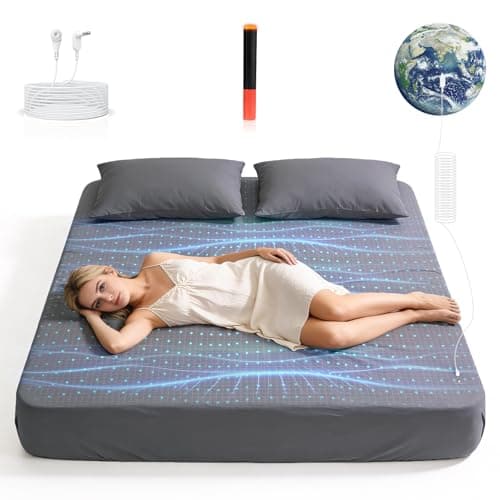 Grounding Sheet King, 95% Cotton & 5% Silver Fiber, Skin-Friendly Grounded Sheets with Grounding Cord, Bed Grounding Kit for Natural & Deep Sleep, Grey - Image 1