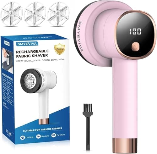 Smyeviva Rechargeable Fabric Shaver for Clothes: 6-Leaf Blades & 3 Speeds to Remove Pilling, Fuzz & Lint Balls - with LED Display, Portable Electric Lint Remover for Sweater, Couch, Blanket, Furniture - Image 1