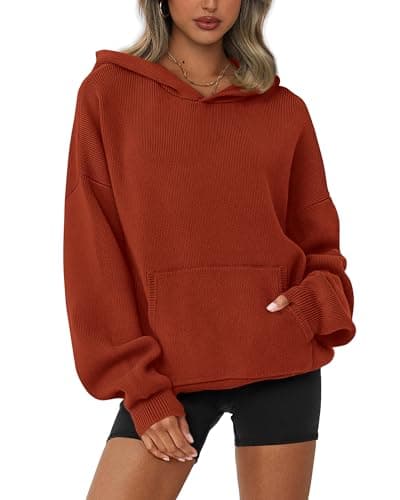 dowerme Women Oversized Sweaters 2026 Lantern Long Sleeve Drop Shoulder Chunky Knit Hooded Pullover Sweater with Pocket(Caramel,Medium) - Image 1