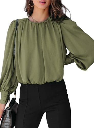 Dokotoo Womens Juniors Spring Tops and Blouses for Women 2026 Summer Fashion Trendy T-Shirts Padded Shoulder Long Sleeve Tunic Tops Loose Work Business Dressy Tee Shirts Green Medium - Image 1