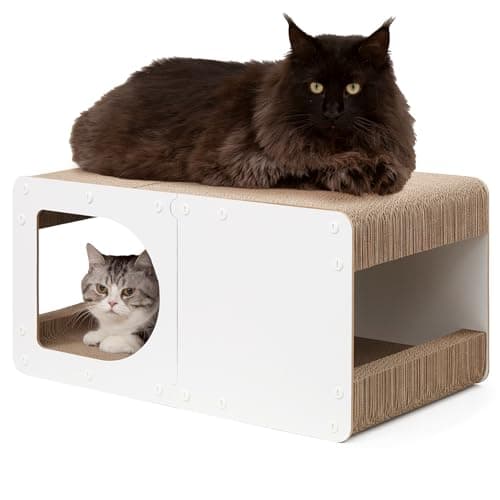 EHEYCIGA Cardboard Cat Scratcher House, 23-Inch Corrugated Cat Scratcher for Indoor Cats, Extra Large Scratching Board Pad, White