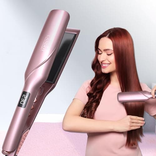 LANDOT Wide Flat Iron Hair Straightener - 1.75" Professional Ceramic Straightening Iron for Faster Styling, Extra Shine Hair, Dual Voltage Adjust Temp 250-450℉ All Hair Types, Ideal for Busy Morning - Image 1
