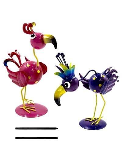 gronhof Whimsical Metal Bird Garden Statues Set of 2, Colorful Outdoor Yard Art with Stakes, Weather-Resistant Metal Bird Figurines for Garden Lawn Patio Decor, Cute Garden Gift - Image 1