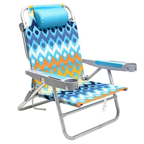 SUNNYFEEL Extra Wide 28" Low Beach Chair 5 Position Lay Flat, XL Oversized Portable Folding Camping Chairs with Cup Holder for Outdoor/Trip, Lightweight Foldable Backpack Beach Chair for Adults - Image 1