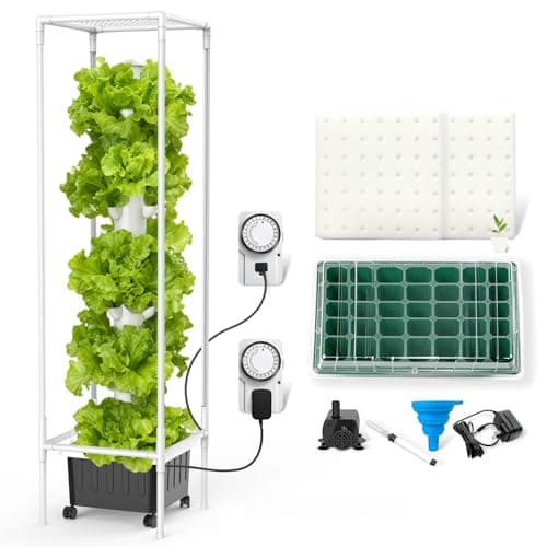 JESLED Hydroponic Tower with 5000K Full Spectrum Grow Lights, 45 Pods Vertical 15 Tiers Hydroponic Tower, Hydroponics Growing System for Indoor Herbs, Fruits and Vegetables, High 66.2"