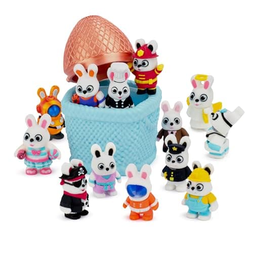 Distractibles Bunny Mystery Box, 8 Articulated Bunny Figures with Easter Basket Container, Random 3D Figures and Egg Top Lid - Image 1
