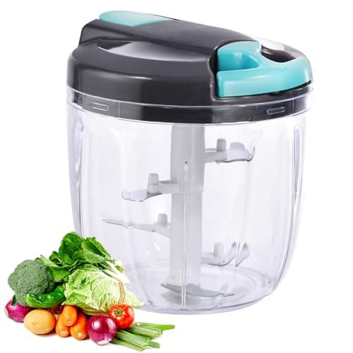Ziweaye Manual Food Processor Vegetable Chopper, Portable Hand Pull String Garlic Mincer Onion Cutter for Veggies, Ginger, Fruits, Nuts, Herbs, etc., (900ml,Gray-blue) - Image 1