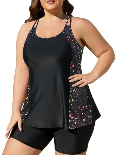 AOVDE Women's Plus Size Tankini Swimsuits: Two Piece Bathing Suits Tank Tops with Boy Shorts Flowy Swimwear for Curvy Women - Image 1