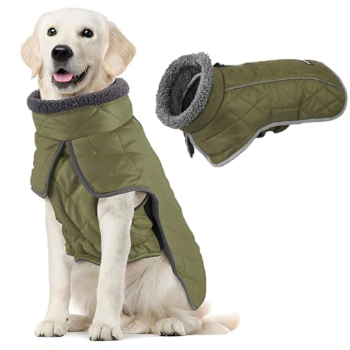 Fragralley Dog Coat Large, Waterproof Dog Jacket with Warm Fleece Lining, Adjustable Reflective Dogs Winter Coat, Turtleneck Pet Coats for Cold Weather (ArmyGreen XXXL) - Image 1